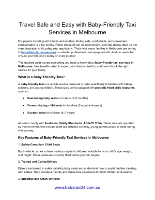 Travel Safe and Easy with Baby-Friendly Taxi Services in Melbourne