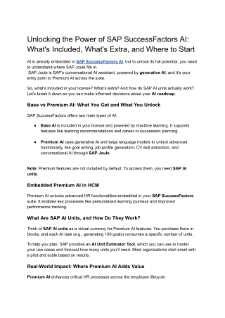 Unlocking the Power of SAP SuccessFactors AI: What's Included, What's Extra, and