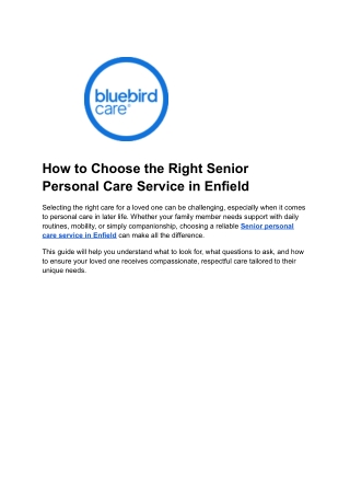 How to Choose the Right Senior Personal Care Service in Enfield