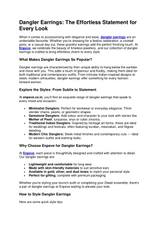 Dangler Earrings The Effortless Statement for Every Look