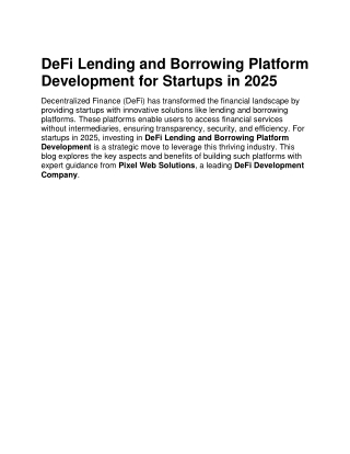 DeFi Lending and Borrowing Platform Development for Startups in 2025 (Pixel)