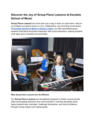 Discover the Joy of Group Piano Lessons at Excelsis School of Music