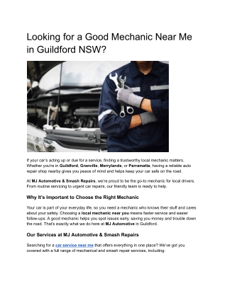 Looking for a Good Mechanic Near Me in Guildford NSW?