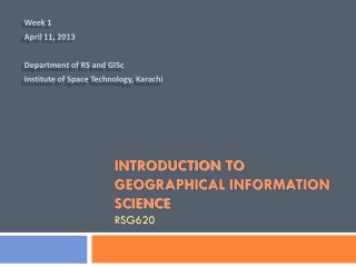 Introduction to Geographical Information Science RSG620