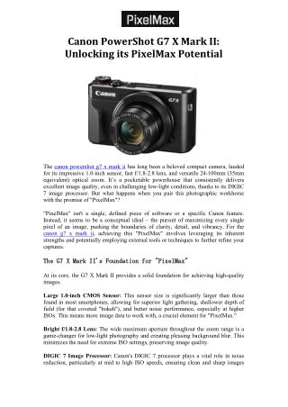 Canon PowerShot G7 X Mark II Unlocking its PixelMax Potential