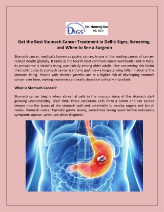 Get the Best Stomach Cancer Treatment in Delhi Signs, Screening, and When to See a Surgeon