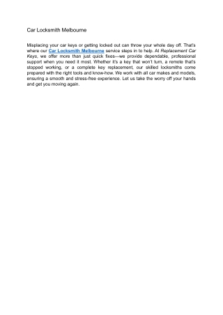 Car Locksmith Melbourne