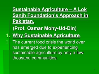 Sustainable Agriculture – A Lok Sanjh Foundation’s Approach in Pakistan.