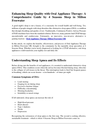 Enhancing Sleep Quality with Oral Appliance Therapy: A Comprehensive Guide by 4