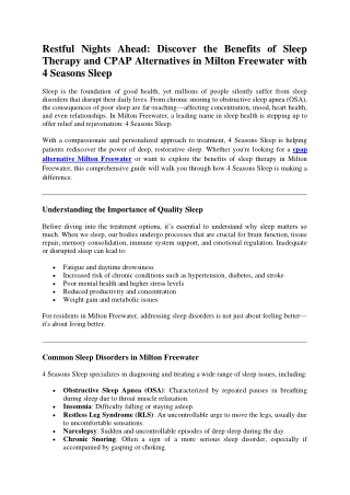 Restful Nights Ahead: Discover the Benefits of Sleep Therapy and CPAP Alternativ