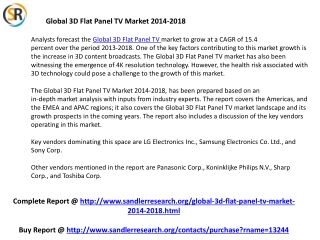 3D Flat Panel TV Market to Grow Globally at a CAGR of 15.4 p