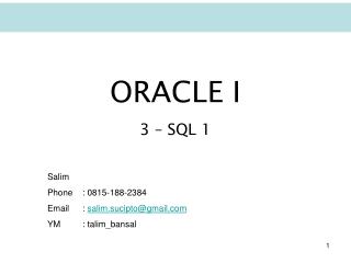ORACLE I 3 – SQL 1