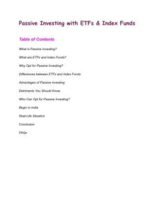 Passive Investing with ETFs & Index Funds