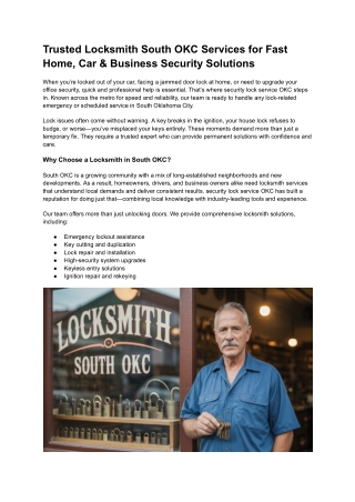 Trusted Locksmith South OKC Services for Fast Home, Car & Business Security Solu