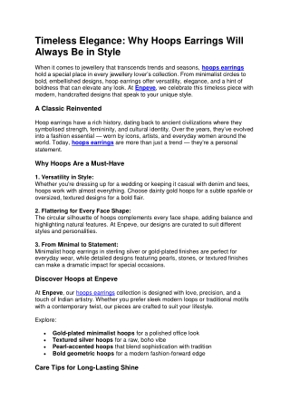 Timeless Elegance Why Hoops Earrings Will Always Be in Style