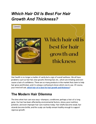 Which Hair Oil Is Best For Hair Growth And Thickness