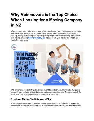 Why Mainmovers is the Top Choice When Looking for a Moving Company in NZ