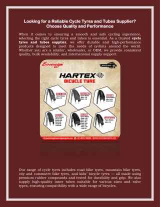 Looking for a Reliable Cycle Tyres and Tubes Supplier? Choose Quality and Perfor