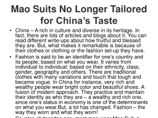Mao Suits No Longer Tailored for China’s Taste