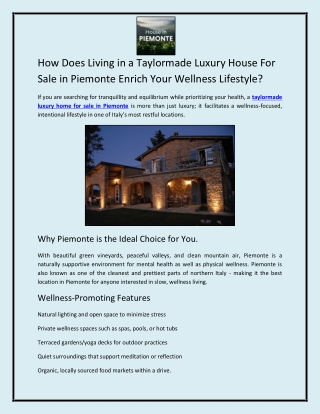How Does Living in a Taylormade Luxury House For Sale in Piemonte