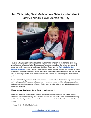 Taxi With Baby Seat Melbourne – Safe, Comfortable & Family-Friendly Travel Across the City