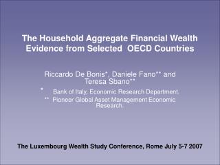 The Household Aggregate Financial Wealth Evidence from Selected OECD Countries