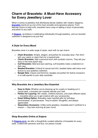 Charm of Bracelets A Must-Have Accessory for Every Jewellery Lover