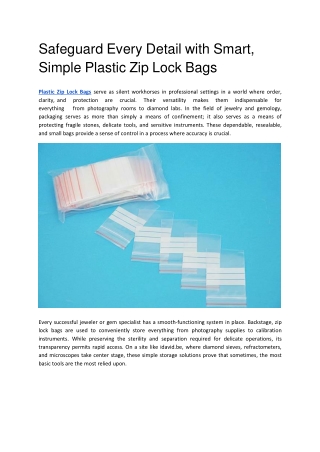 Safeguard Every Detail with Smart, Simple Plastic Zip Lock Bags