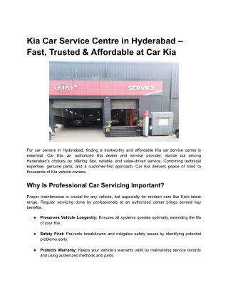 Kia Car Service Centre in Hyderabad – Fast, Trusted & Affordable at Car Kia