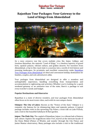 Rajasthan Tour Packages Your Gateway to the Land of Kings from Ahmedabad