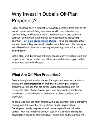 Why Invest in Dubai's Off-Plan Properties