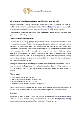 Driving Lessons In Northcote And Epping - Confidently Enhance Your Skills