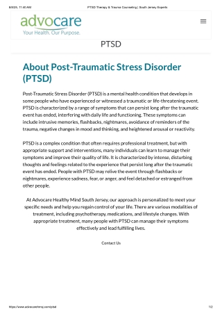 PTSD Therapy Counseling South Jersey