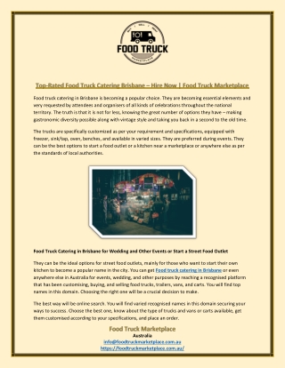 Top Rated Food Truck Catering Brisbane – Hire Now Food Truck Marketplace