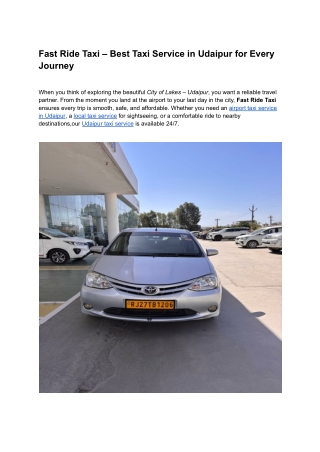 Fast Ride Taxi – Best Taxi Service in Udaipur for Every Journey