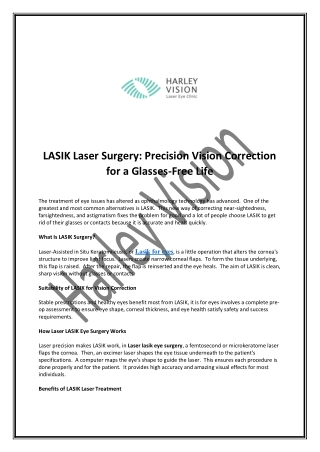 LASIK Laser Surgery Precision Vision Correction for a Glasses-Free Life