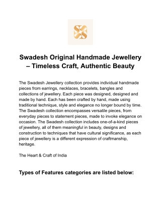 Handmade & Original Jewellery – Crafted with Tradition | Swadesh Online