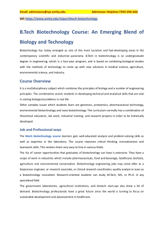B.Tech Biotechnology Course