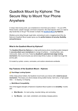 Quadlock Mount by Kiphone_ The Secure Way to Mount Your Phone Anywhere
