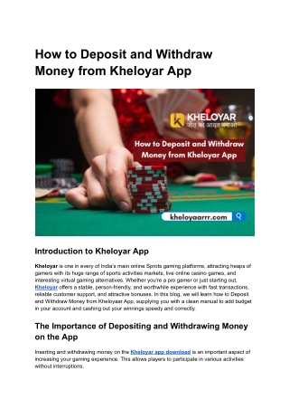 How to Deposit and Withdraw Money from Kheloyar App