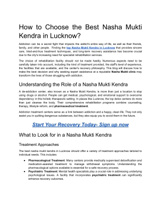 How to Choose the Best Nasha Mukti Kendra in Lucknow?