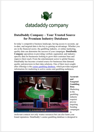 Premium Casino Gambling Database for Businesses | datadaddy.co