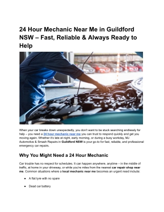 24 Hour Mechanic Near Me in Guildford NSW – Fast, Reliable & Always Ready to Hel