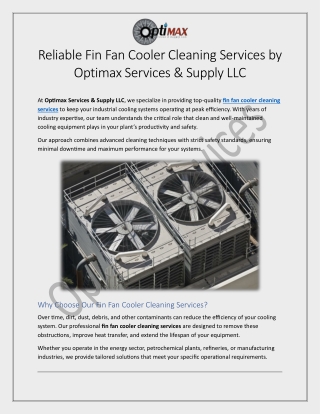Fin Fan Cooler Cleaning Services by Optimax Services
