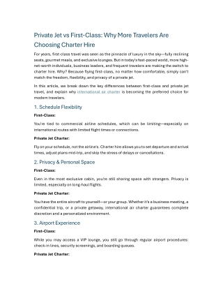 Private Jet vs First-Class Why More Travelers Are Choosing Charter Hire