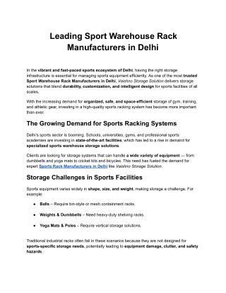 Sport Warehouse Rack Manufacturers in Delhi