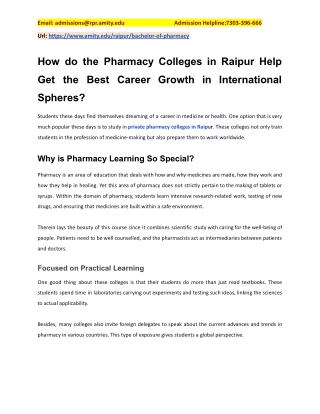 How do the Pharmacy Colleges in Raipur Help Get the Best Career Growth in Intern