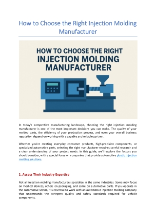 How to Choose the Right Injection Molding Manufacturer