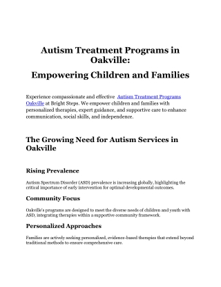 Autism Treatment Programs Oakville