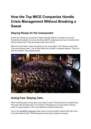 How the Top MICE Companies Handle Crisis Management Without Breaking a Sweat